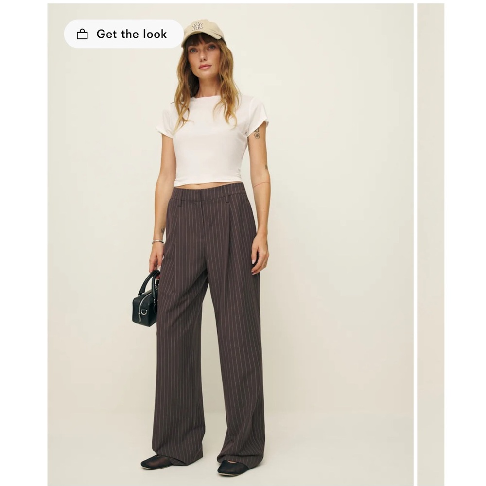 Reformation Brown Pinstripe Wide Leg Pants